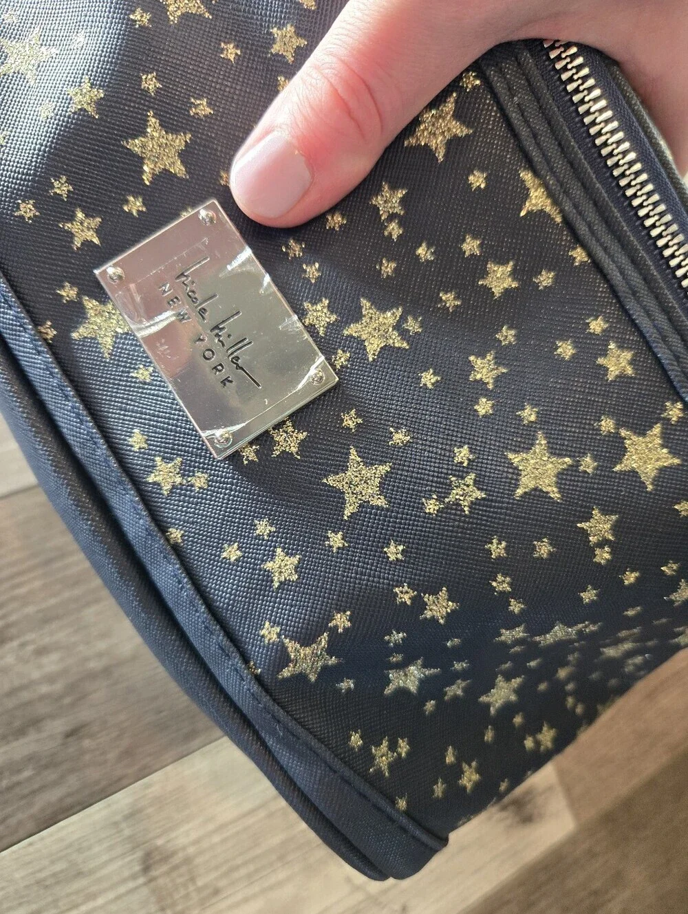 NWT Nicole Miller Navy Star Cosmetic Train Case Toiletry Carrying Bag